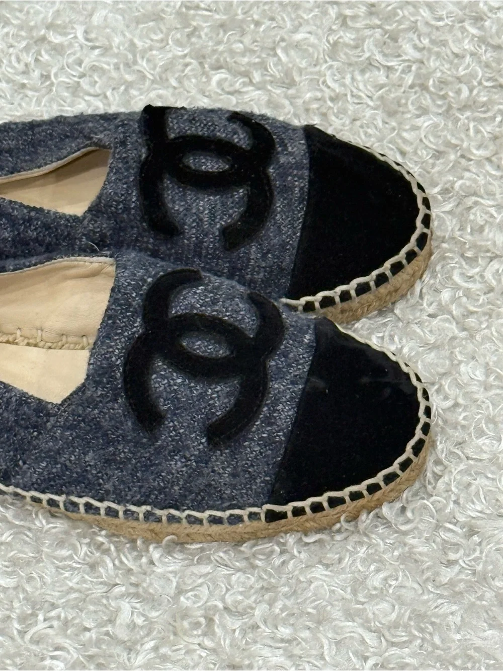 Chanel Grey and Black Tweed Espadrilles Size 38
